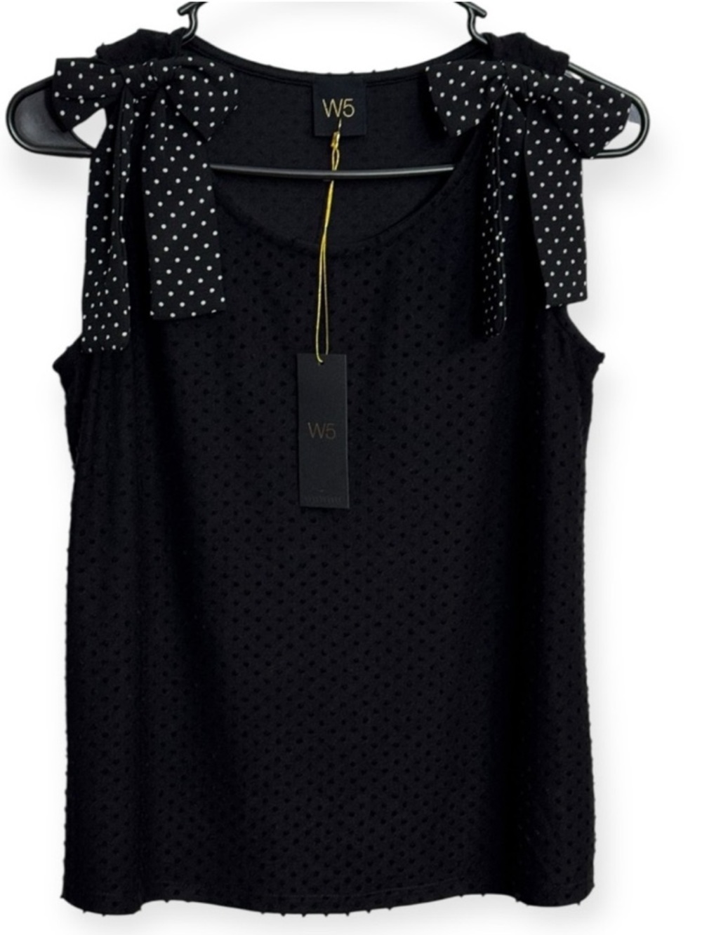 Anthropologie W5 Black Sleeveless Swiss Dot Tank with Polka Dot Tie Straps NWT